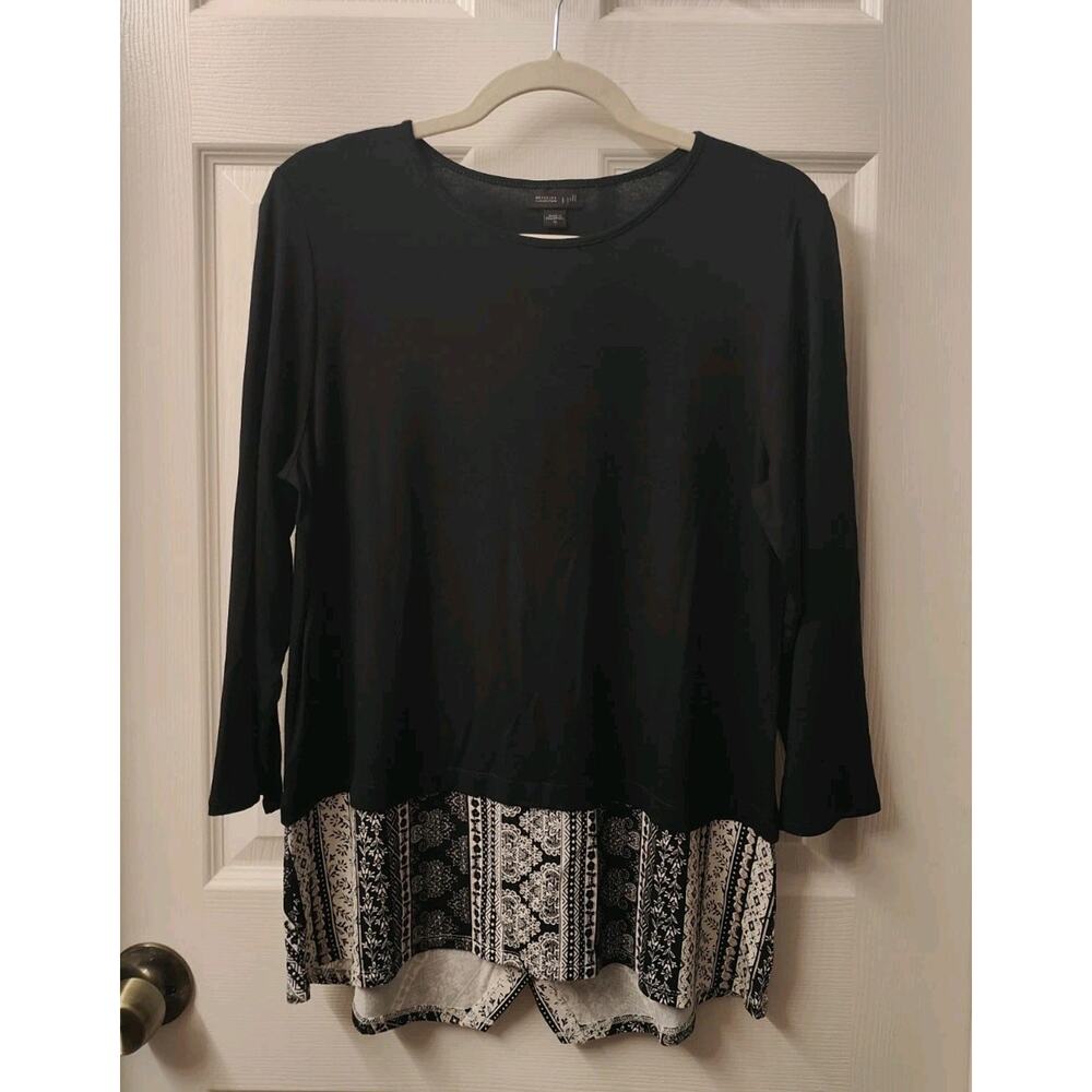 J. Jill Stylish Wearever Crew-Neck Women's Top Black & White Size Medium